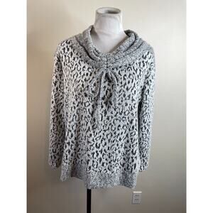 Chances R Cowl Neck Pullover Sweater Size Medium Black Gray Animal Print NWT